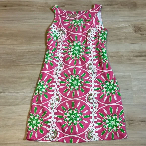 Lilly Pulitzer silk Hibiscus Pink Gather Round Jacqueline Dress Size 6 - Picture 1 of 4